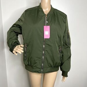 Army Green Quilted Windbreaker Zip Up Jacket